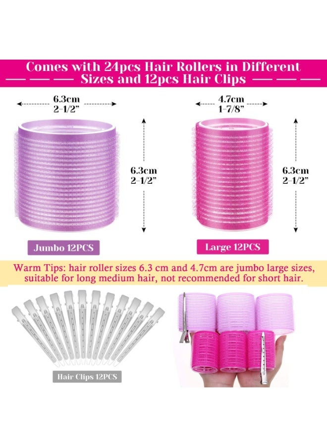 Hair Curlers Rollers,  36Pcs Jumbo Big Hair Roller Sets with Stainless Steel Duckbill Clip, 2 Size Self Grip Hair Curlers Rollers for Long Medium Short Thick Fine Thin Hair Bangs Volume - Image 4